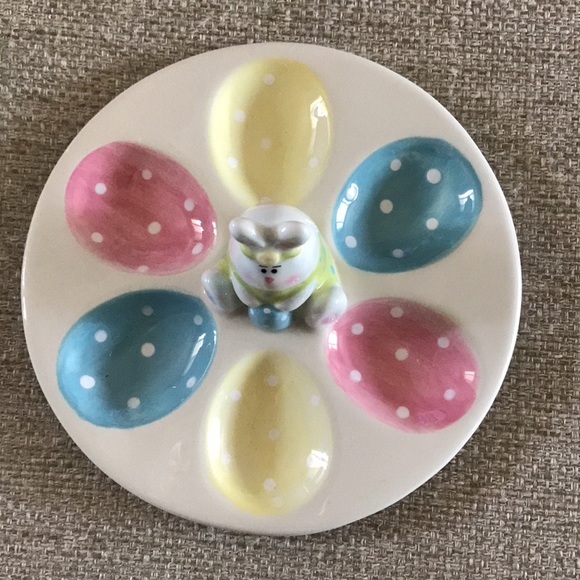 Giftcraft Pastel Egg Plate with Sitting Bunny - Picture 2 of 3